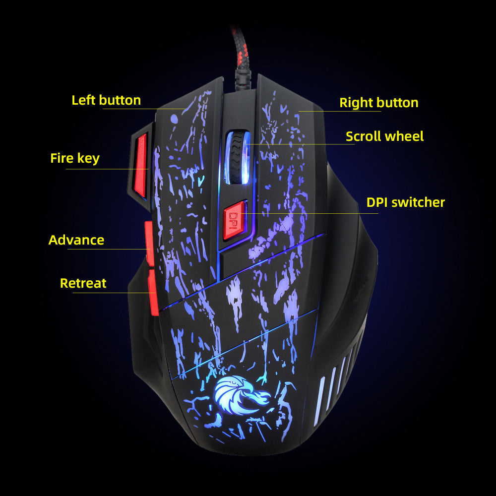 Water Crack Colorful Luminous Gaming Wired Mouse
