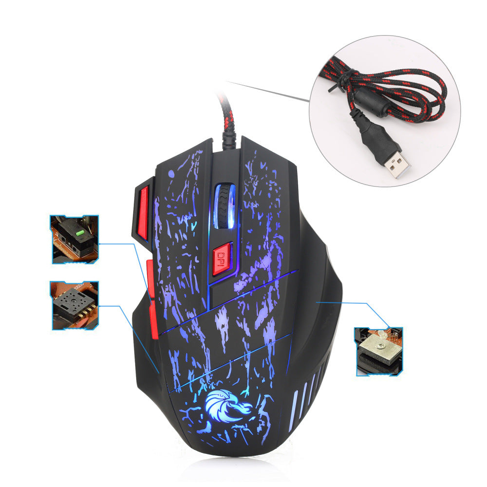 Water Crack Colorful Luminous Gaming Wired Mouse